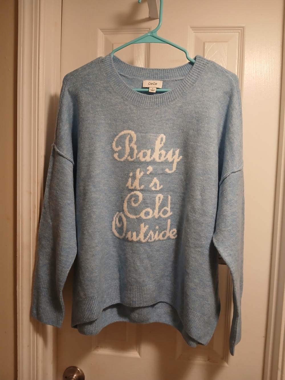 Nwt CeCe Light Blue 'Baby It's Cold Outside' Crewneck Roomy Sweater Sz.M